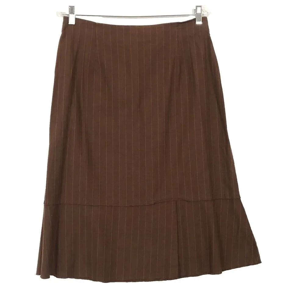 J Jill Pin Striped Skirt/12 Jacket/10 Suit Set Linen Blend Havana Brown Workwear - Picture 8 of 16